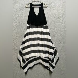 INC Dress Women Large Black White Striped Handkerchief Hem Midi